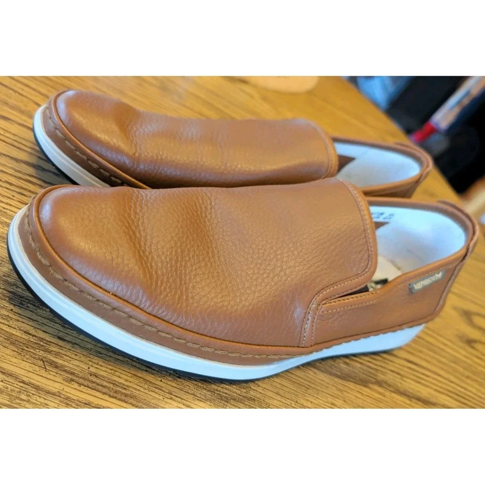 Mephisto Mens 10.5 Brown Pebbled Leather Air-Relax Comfort Shoes Sneaker Slip On